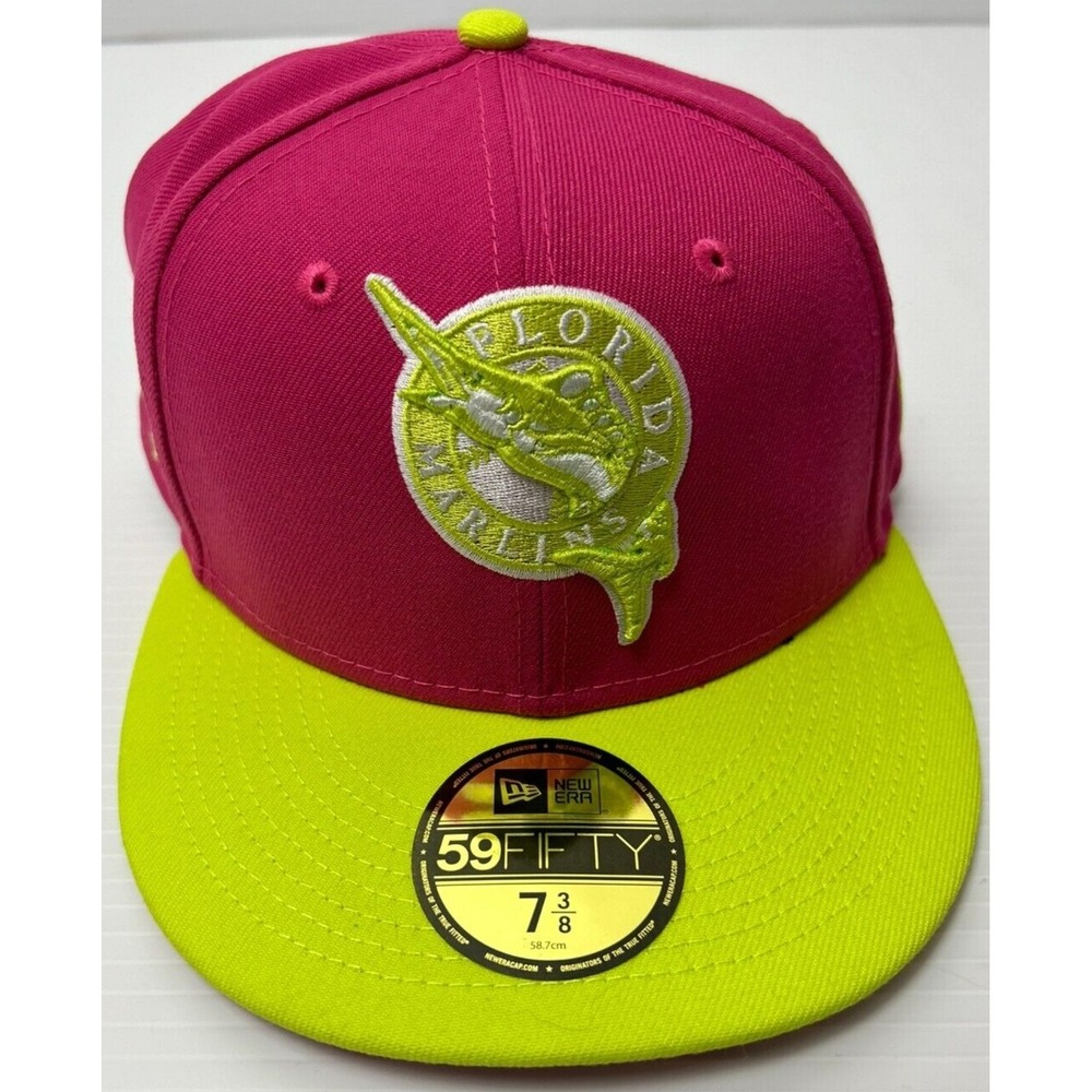 Florida Marlins New Era Retro Logo Pink Green 59Fifty Fitted Size 7 3/8 Hat Cap